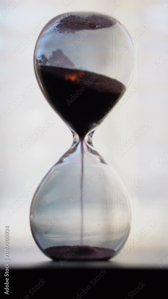 Hourglass Sand Clock, Vertical View, Starting Measure of Time, Close Up Hourglass Sand Clock, Vertical View, Starting Measure of Time, Close Up