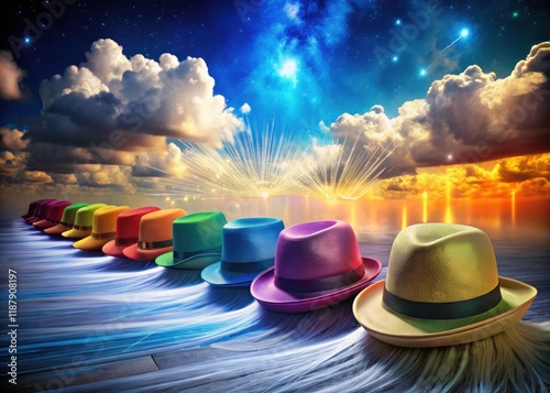 A fiber-optic cloud bursts forth: absurd hat evolution reaches panoramic fantasy.