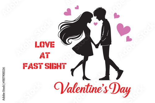 Happy Valentines Day illustration Romantic silhouette of loving couple