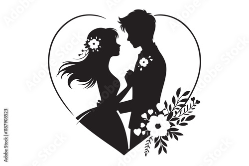 Happy Valentines Day illustration Romantic silhouette of loving couple