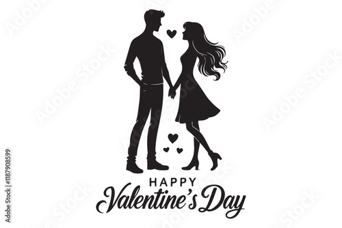 Happy Valentines Day illustration Romantic silhouette of loving couple
