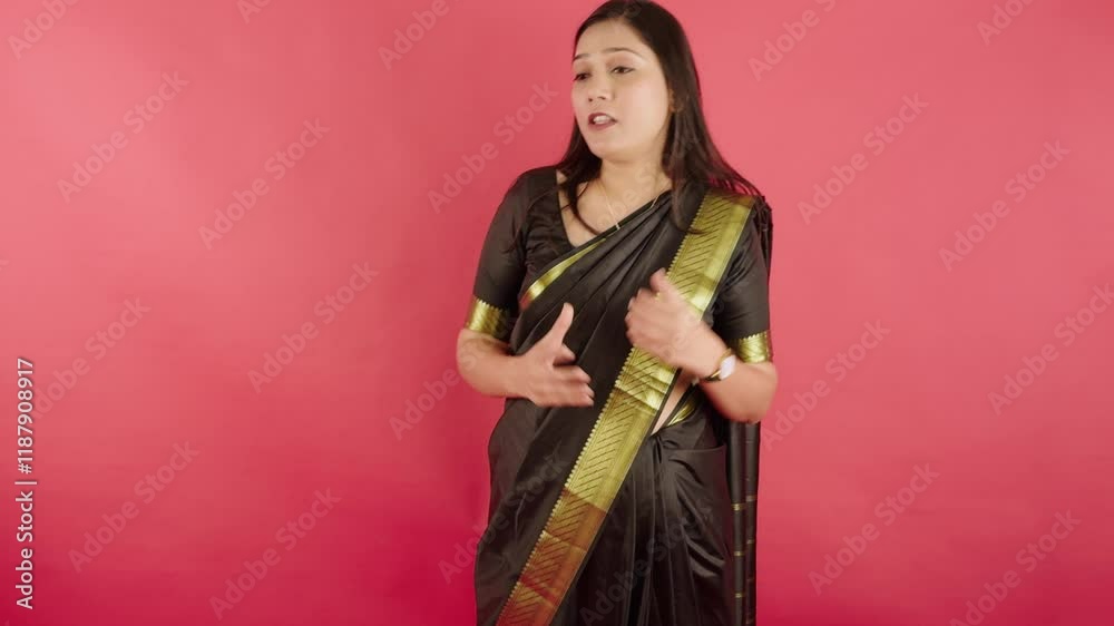 Lady speaks assertively with hands clasped on respect Lady speaks assertively with hands clasped on respect