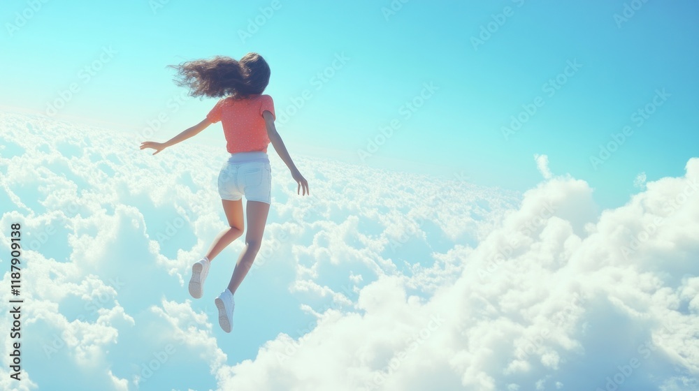 Girl is dreaming that her can fly up to the sky,3d rendering Girl is dreaming that her can fly up to the sky,3d rendering