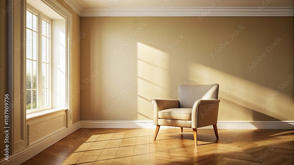 Fototapeta premium Beige room mockup: armchair and chair, perfect for documentary photography or interior design projects.