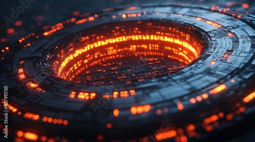 Fototapeta Naklejka Na Ścianę i Meble -  Circular space station portal glowing, cosmic background.