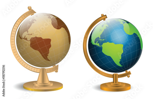 Set of Realistic Globe Models Portable illustration, isolated on white 