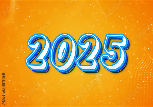 3d Rendering illustration of a bright cartoon 2025 design