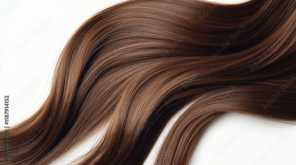 Fototapeta premium Beautiful model girl with Brown hair strand,silky healthy chestnut wavy hair strand,hair wavy ribbon, with smooth,Keratin straightening,Treatment,straight long hair,procedures,Smooth hairstyle.