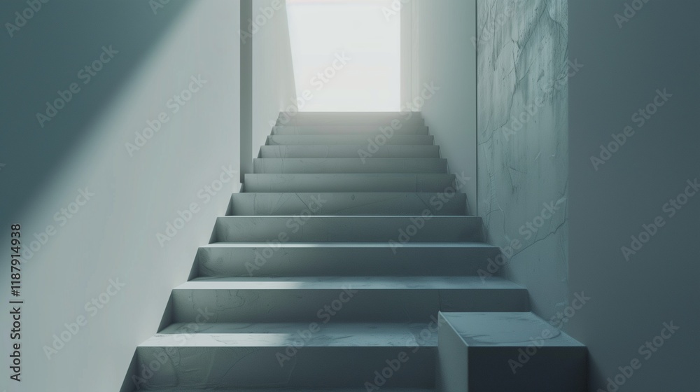 A minimalist 3D staircase model with clean, sharp lines and a monochromatic palette A minimalist 3D staircase model with clean, sharp lines and a monochromatic palette