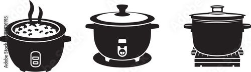 Bundle Rice cooker black silhouette vector illustration