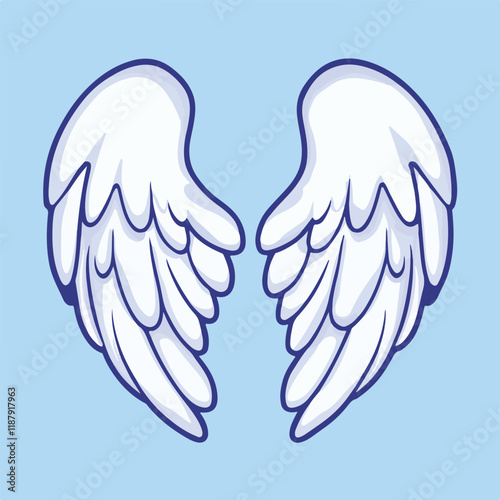 Angel Wings Cartoon Collection: Symmetrical Colorful Logos, Doodle Style Vector Illustrations for T-Shirts, Web, and Mobile App Designs Art & Illustration.