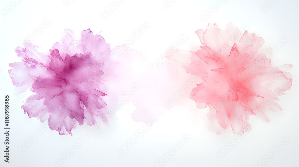 Naklejka premium Abstract pastel pink and purple watercolor blooms on white background, for design elements