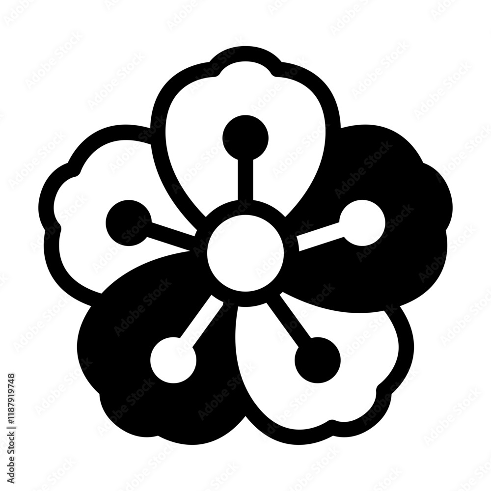 Stylized Black and White Flower Icon Stylized Black and White Flower Icon