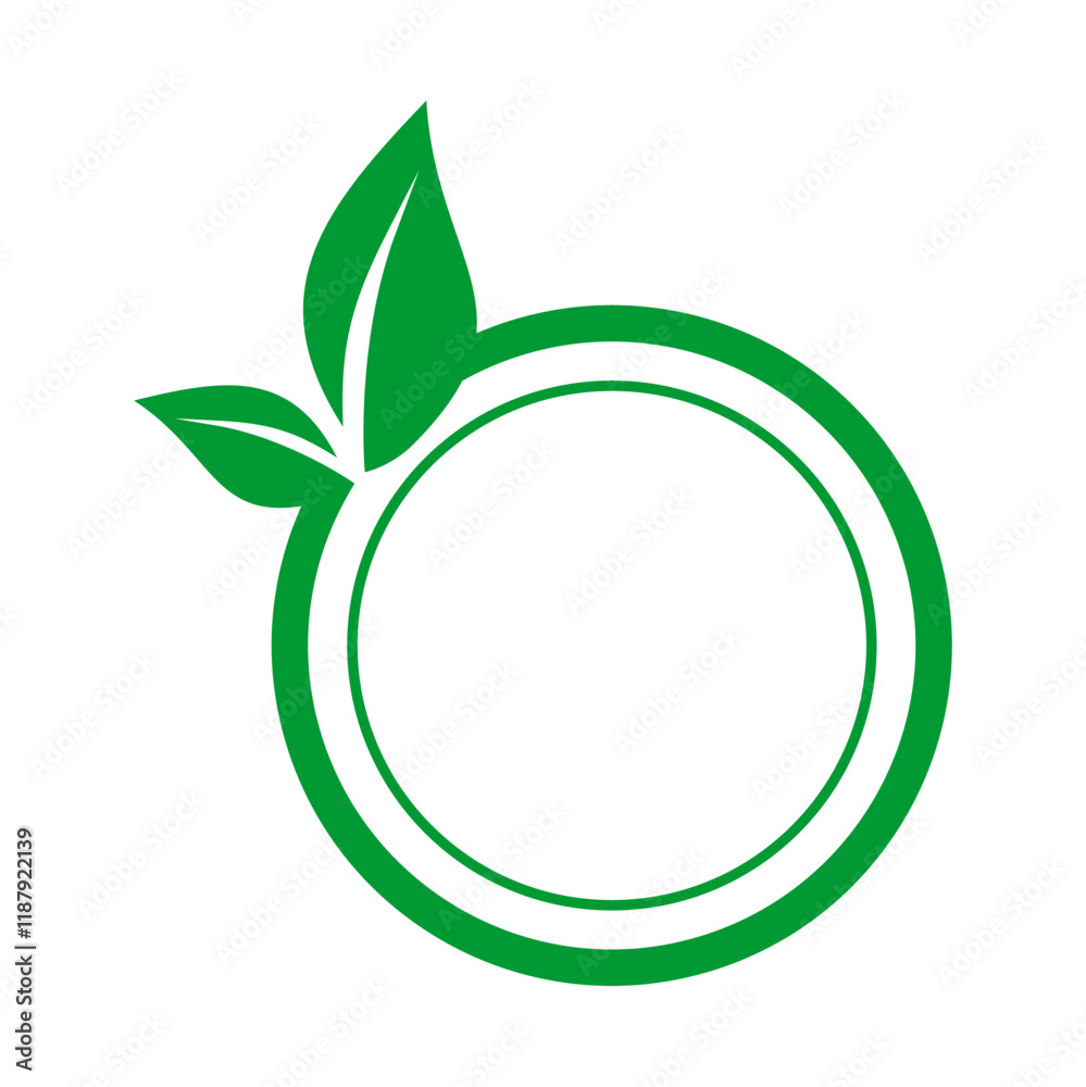 Circle label with green leaf decoration Circle label with green leaf decoration