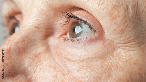 Skin on the face that has deteriorated large pores age spots moles milia blemishes or wrinkles for the elderly on the under eye and smile lines Facial skin lacks maintenance age deterioration photo