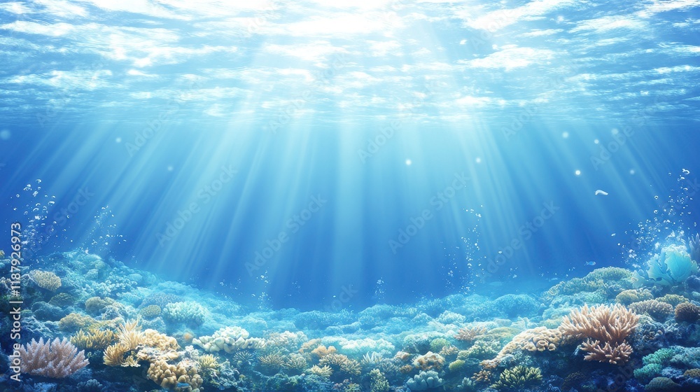 Fototapeta premium Underwater Coral Reef with Sunlight Rays