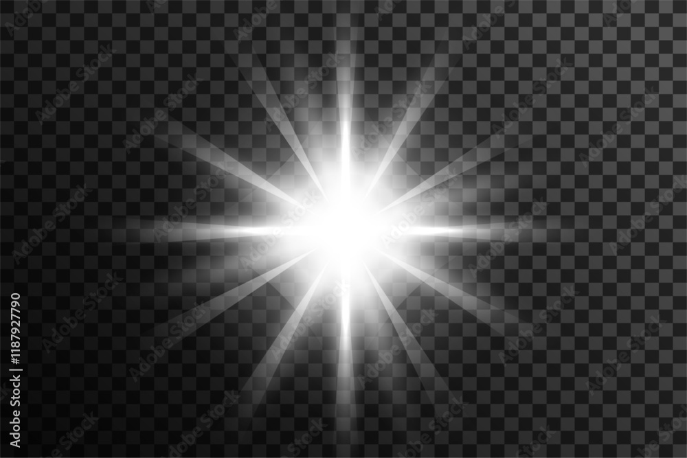 transparent glowing white spotlight rays explosion