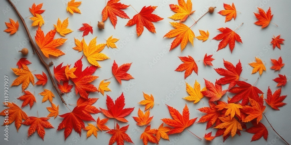 Obraz premium A vibrant collection of autumn leaves arranged in a circular pattern, showcasing the changing colors of nature's palette.