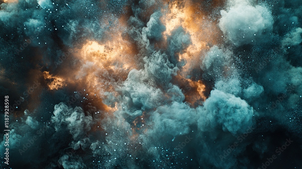 Fototapeta premium Abstract dark teal and orange smoke clouds.