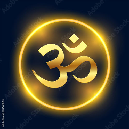 golden om religious symbol for discovering eternal wisdom