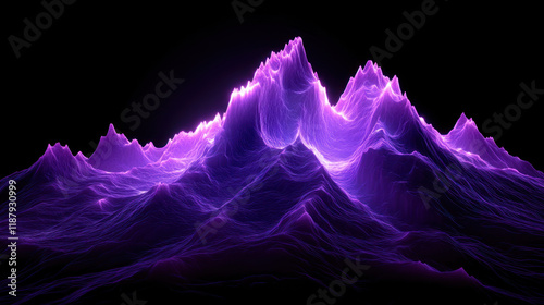 Prompt: A mesmerizing 3D render of abstract hills shaped by liquid metal plasma, featuring flowing organic curves painted in glowing purple neon gradient