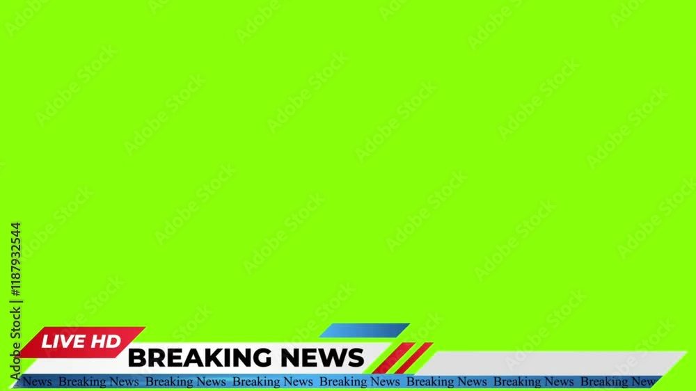 Breaking news lower third animation with running text on green screen for broadcast visuals