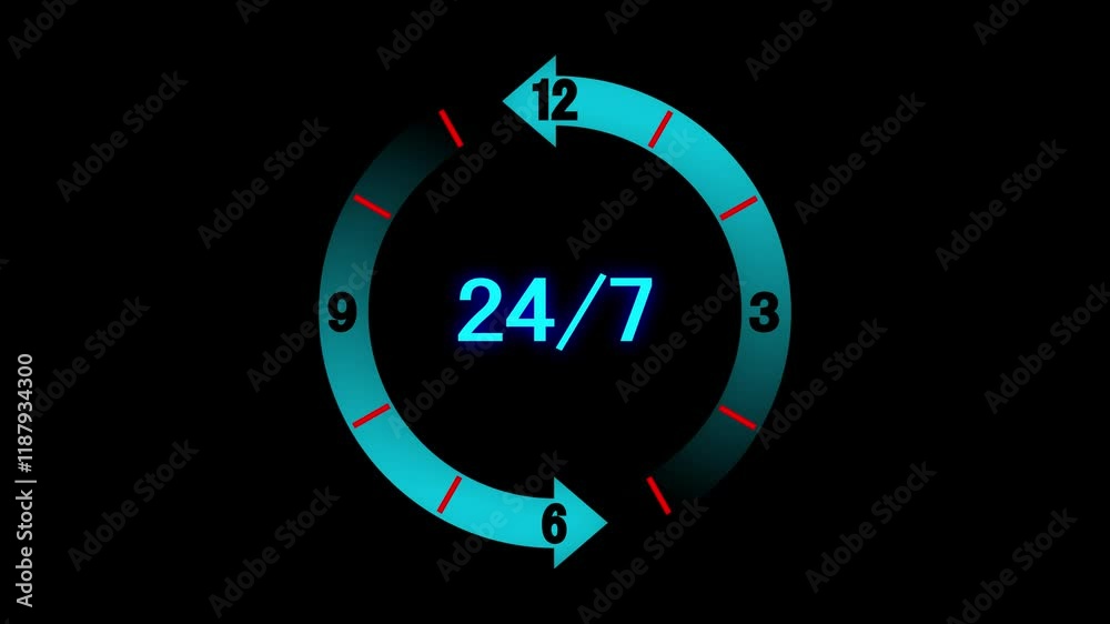 24 per 7 or a week work hours animation