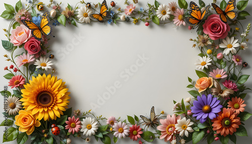 Wallpaper Mural Colorful floral frame with butterflies and ladybugs. Torontodigital.ca