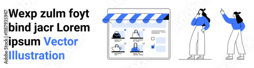 Person taking photo of storefront illustration on smartphone. Ideal for e-commerce, digital marketing, online store setup, user engagement, technology education, retail promotions, design concepts