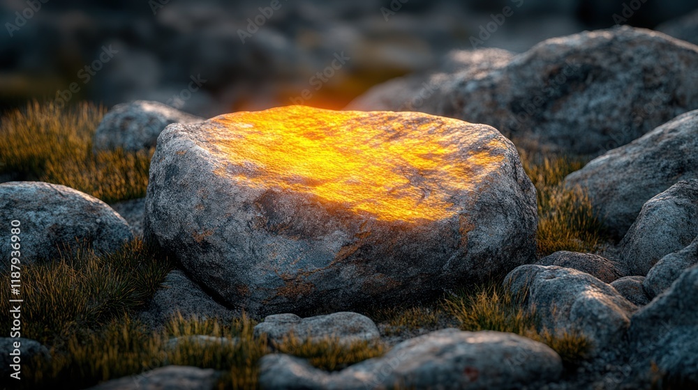 Glowing rock on mountain at sunset. Glowing rock on mountain at sunset.