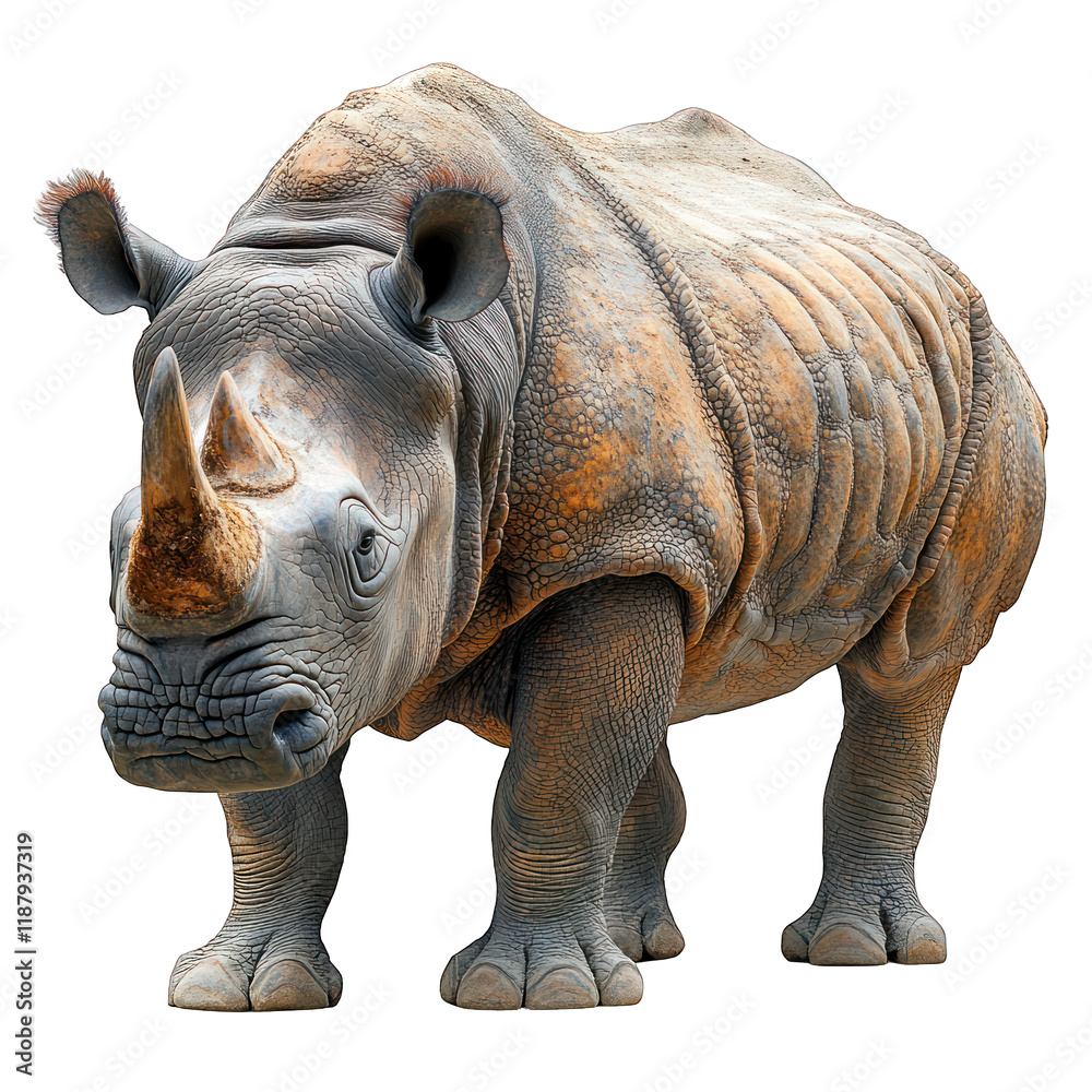 Fototapeta premium A realistic depiction of a rhinoceros standing on all fours.