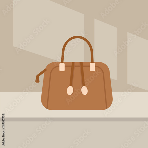 bags in store showcase, vector illustration. handbags and suitcases for  women. Luxury accessories shop, trendy bags for casual quality lifestyle
