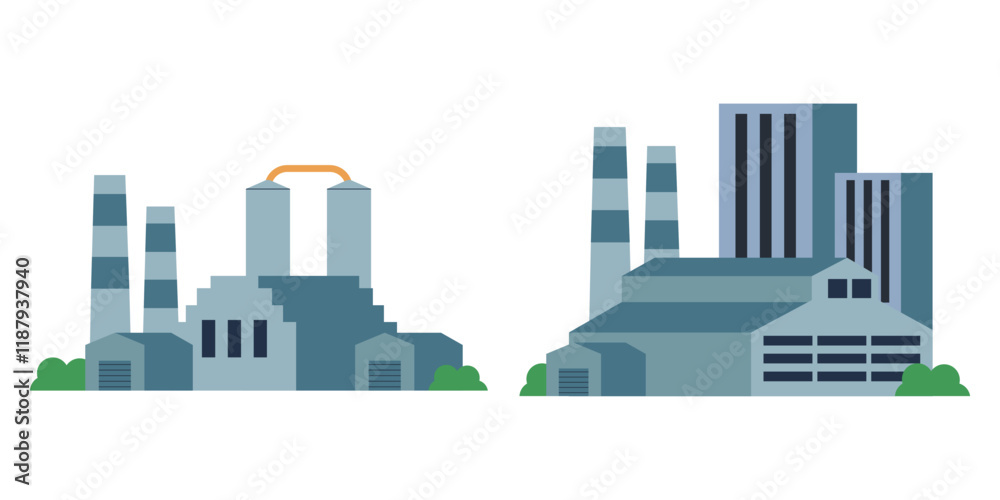 Fototapeta premium factory Building illustration, vector elements set and collection for city and industry illustration, isolated on a white background. vector illustration