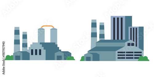 factory Building illustration, vector elements set and collection for city and industry illustration, isolated on a white background. vector illustration