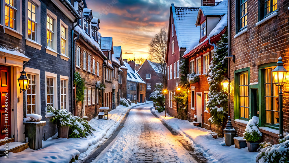 Obraz premium Beautiful winter street in the old town of Riga, Latvia. Created with AI Generative