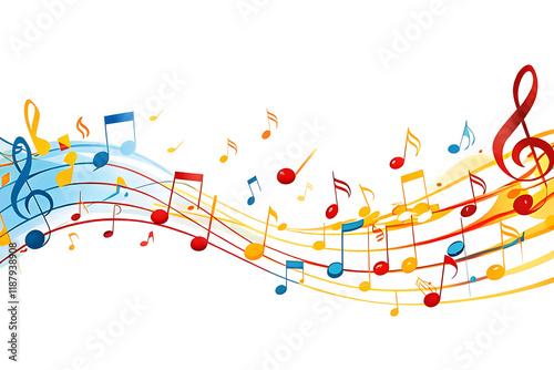 Colorful musical notes on a white background. Vector Illustration. Created with Generative AI