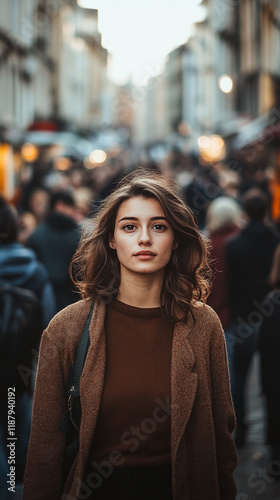 Lady in middle of crowded street