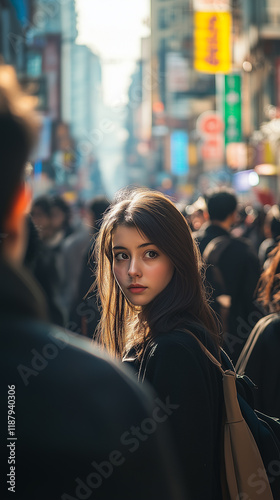 Lady in middle of crowded street