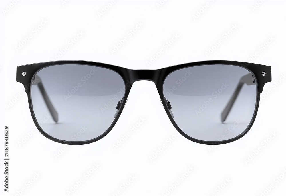 Stylish black sunglasses with a sleek, modern design and dark lenses against a plain background. Stylish black sunglasses with a sleek, modern design and dark lenses against a plain background.