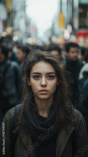 Lady in middle of crowded street