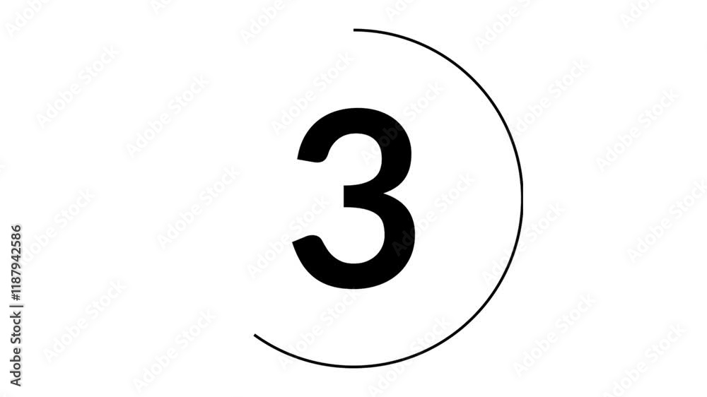 Countdown timer number. Simple animation showing a 5 times countdown timer