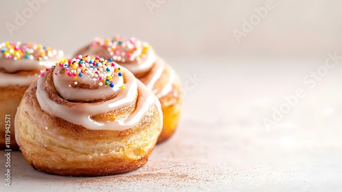 Wallpaper Mural Sweet Cinnamon Rolls with Icing and Sprinkles on Light Background Torontodigital.ca