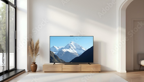 Interior design ideas showcasing modern home style with a stylish tv setup and neutral living room furniture
