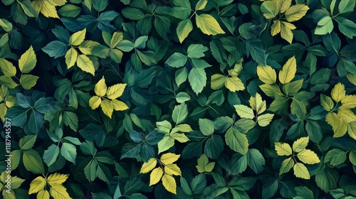 Vibrant green and yellow leaves in dense foliage