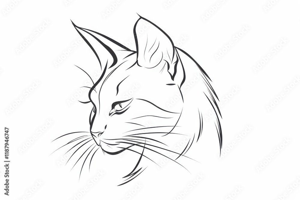 Obraz premium Feline head in simple outline of a cat's head pointed