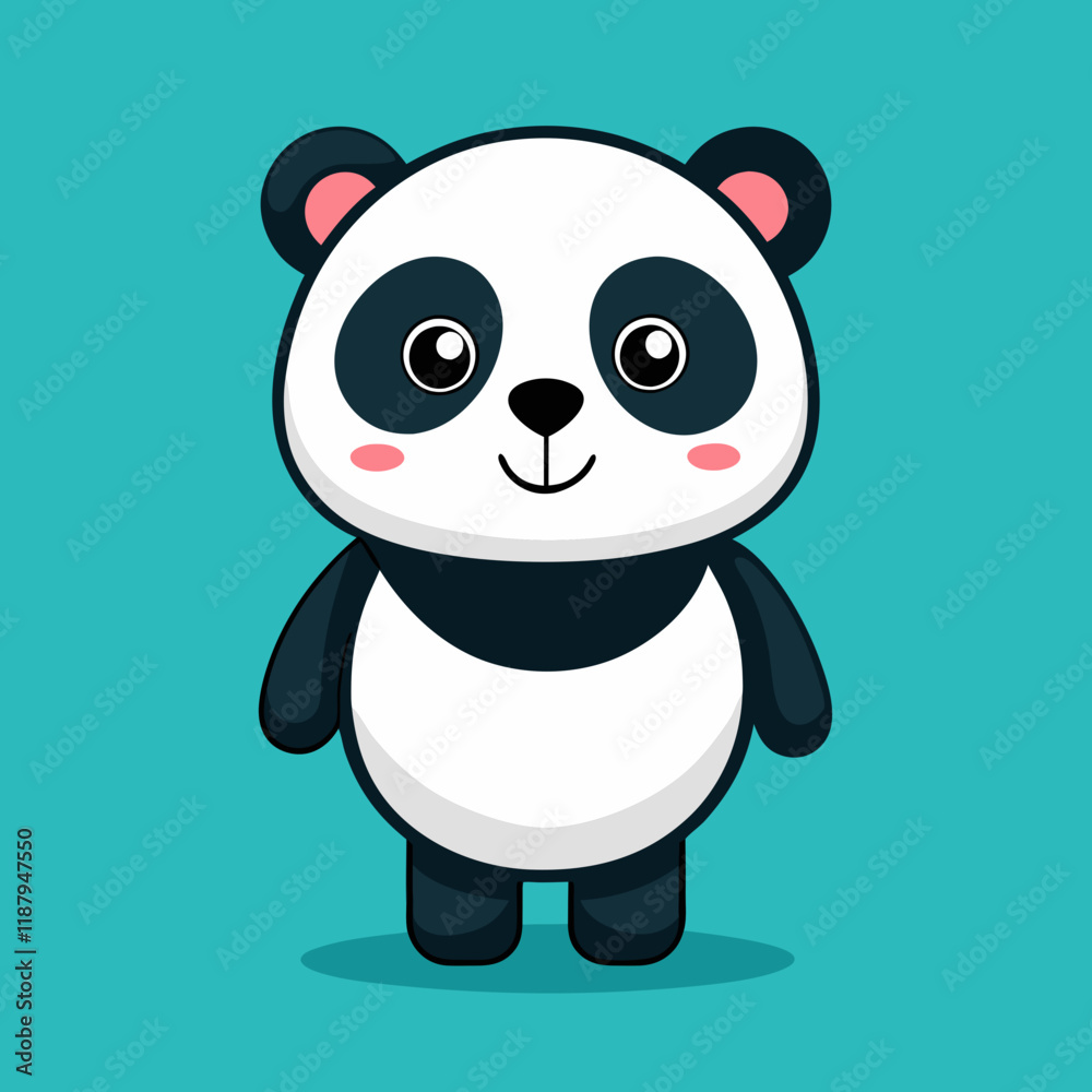 Naklejka premium Adorable cartoon panda bear against a teal background.