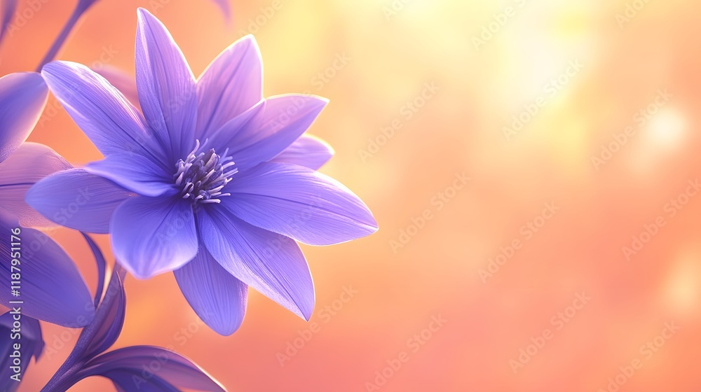 Fototapeta premium Delicate Purple Flower Blossom in Soft Sunrise Light
