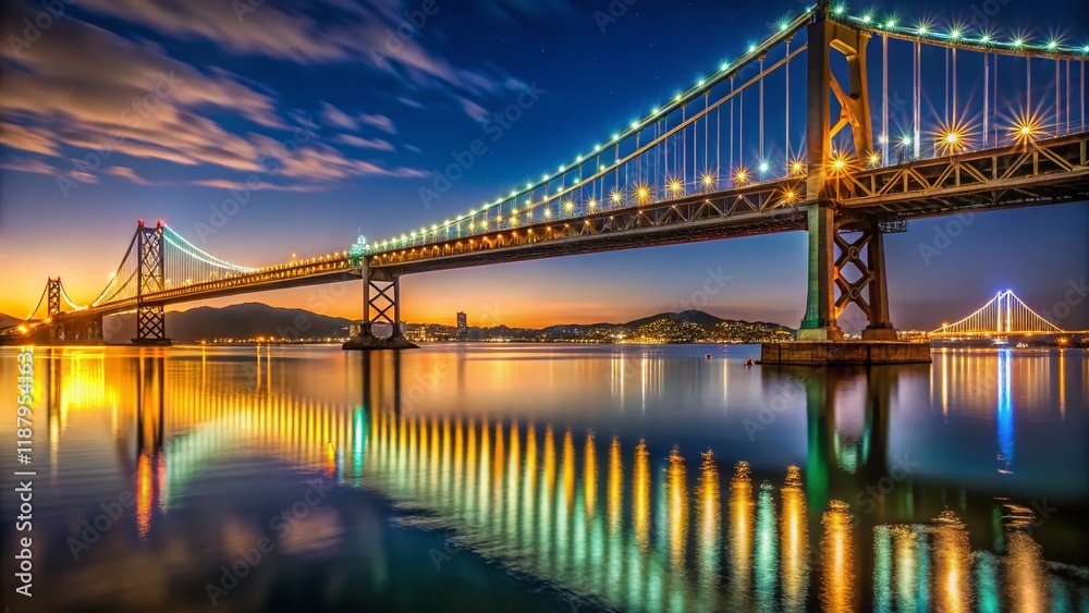 San Francisco Bay Bridge East Span Night Reflection Macro Photography - Treasure Island San Francisco Bay Bridge East Span Night Reflection Macro Photography - Treasure Island