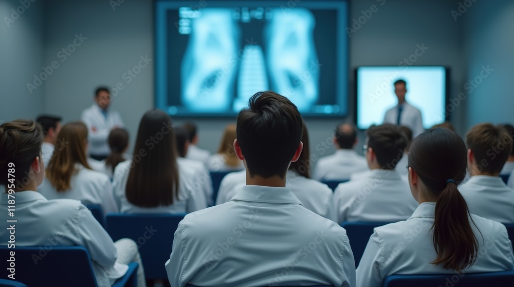 Fototapeta premium Medical Students Attending a Lecture in Modern Classroom Setting