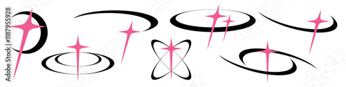 Y2K Aesthetic Sparkling Stars Retro Trendy Minimalistic Abstract Design for Futuristic Digital Graphics, Posters and Illustration Resources